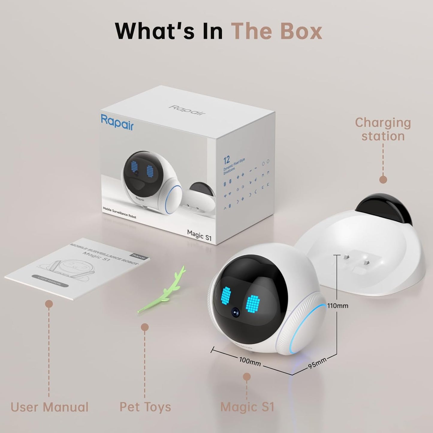 2026 Upgraded Pet Camera Movable 1080P, 2-Way Audio Cat/Dog Camera Robot, Night Vision, Battery-Operated, Auto-Recharge Smart Cam with App Control, Motion Detection, Support Cloud & SD Card Storage