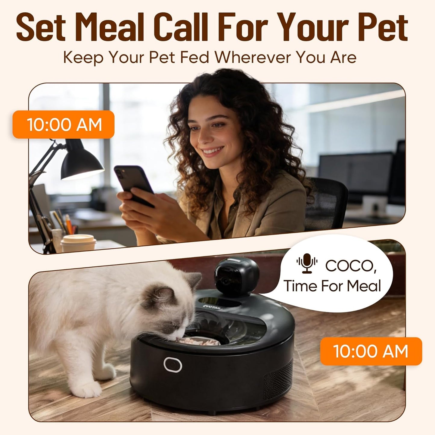 Wet Food Automatic Cat Feeder with Camera, Semiconductor Cooling & Heating with Stainless Steel Bowl, APP Control with Camera & Meal Call, 5 Fresh Meals Pet Food Dispenser (Black)