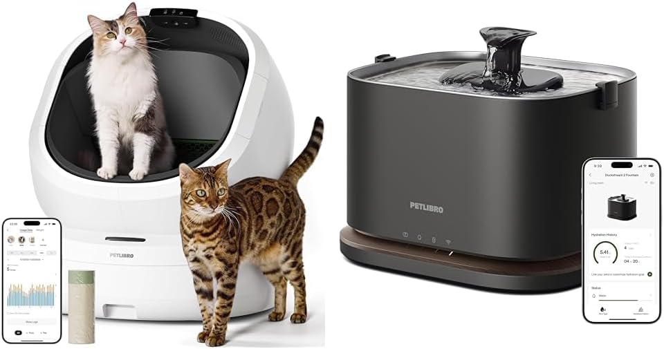 PETLIBRO Upgrade Luma Automatic Cat Litter Box + Upgrade Cordless Cat Water Fountain, AI Camera Waste Analysis, Triple Safety Protection Self Cleaning Litter Box, Odor Control in-App Usage Tracking