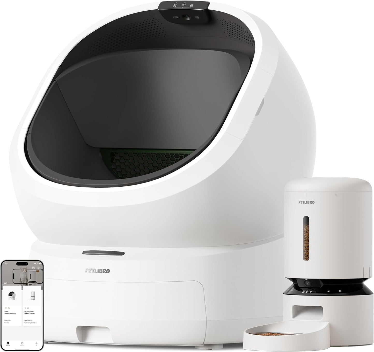 PETLIBRO Upgrade Luma Automatic Cat Litter Box + Automatic Cat Feeder with Camera, AI Camera Waste Analysis, Triple Safety Protection Self Cleaning Litter Box, Odor Control in-App Usage Tracking
