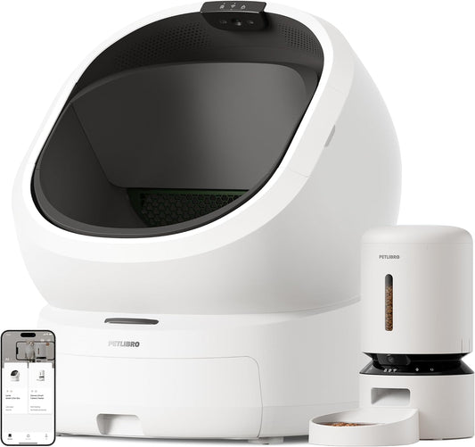 PETLIBRO Upgrade Luma Automatic Cat Litter Box + Automatic Cat Feeder with Camera, AI Camera Waste Analysis, Triple Safety Protection Self Cleaning Litter Box, Odor Control in-App Usage Tracking