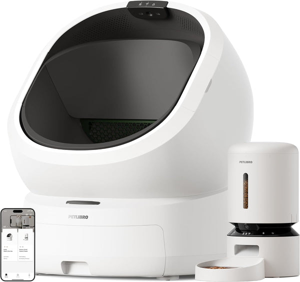 PETLIBRO Upgrade Luma Automatic Cat Litter Box + Automatic Cat Feeder with Camera, AI Camera Waste Analysis, Triple Safety Protection Self Cleaning Litter Box, Odor Control in-App Usage Tracking