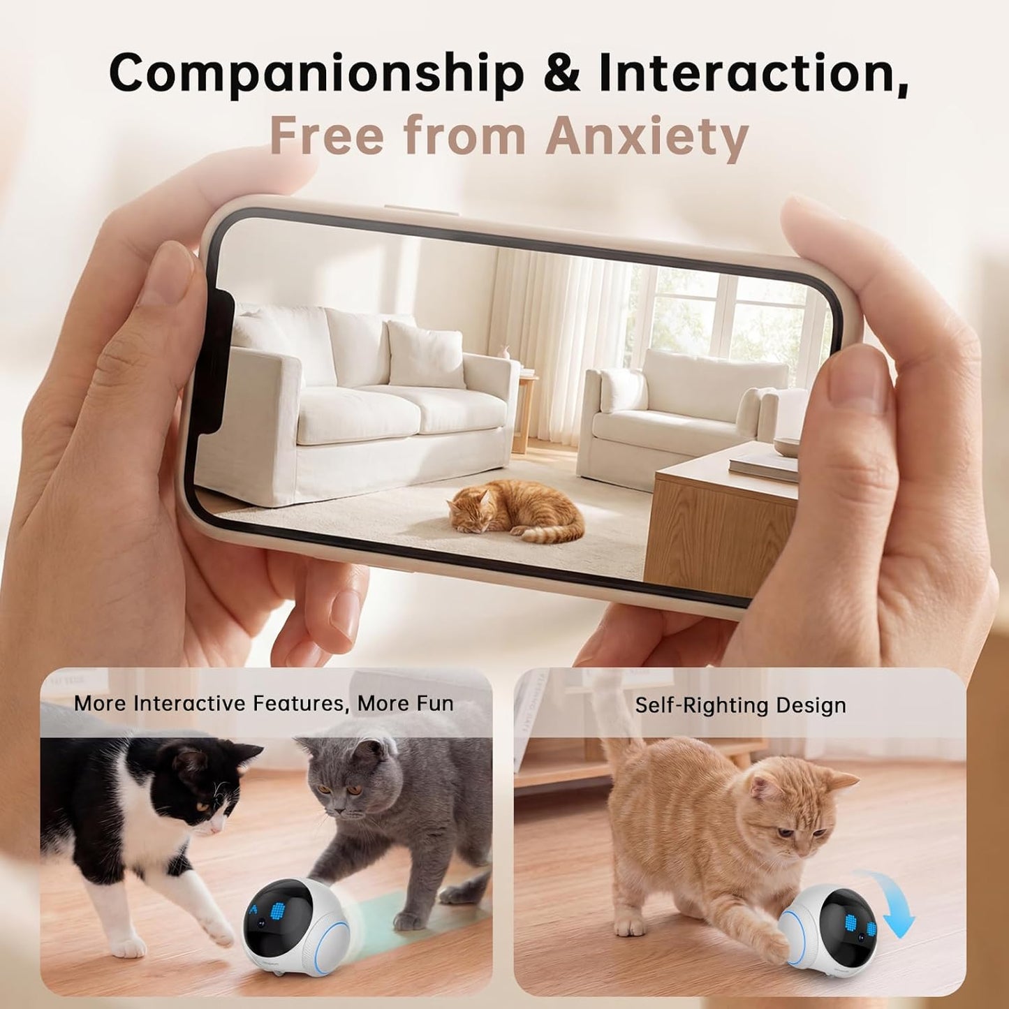 2026 Upgraded Pet Camera Movable 1080P, 2-Way Audio Cat/Dog Camera Robot, Night Vision, Battery-Operated, Auto-Recharge Smart Cam with App Control, Motion Detection, Support Cloud & SD Card Storage