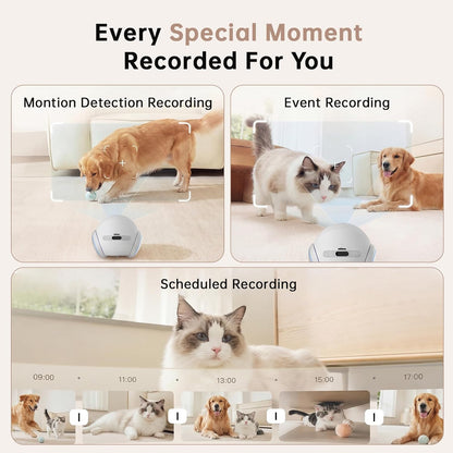 2026 Upgraded Pet Camera Movable 1080P, 2-Way Audio Cat/Dog Camera Robot, Night Vision, Battery-Operated, Auto-Recharge Smart Cam with App Control, Motion Detection, Support Cloud & SD Card Storage