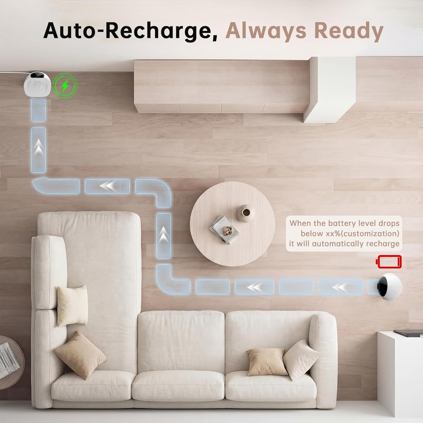 2026 Upgraded Pet Camera Movable 1080P, 2-Way Audio Cat/Dog Camera Robot, Night Vision, Battery-Operated, Auto-Recharge Smart Cam with App Control, Motion Detection, Support Cloud & SD Card Storage