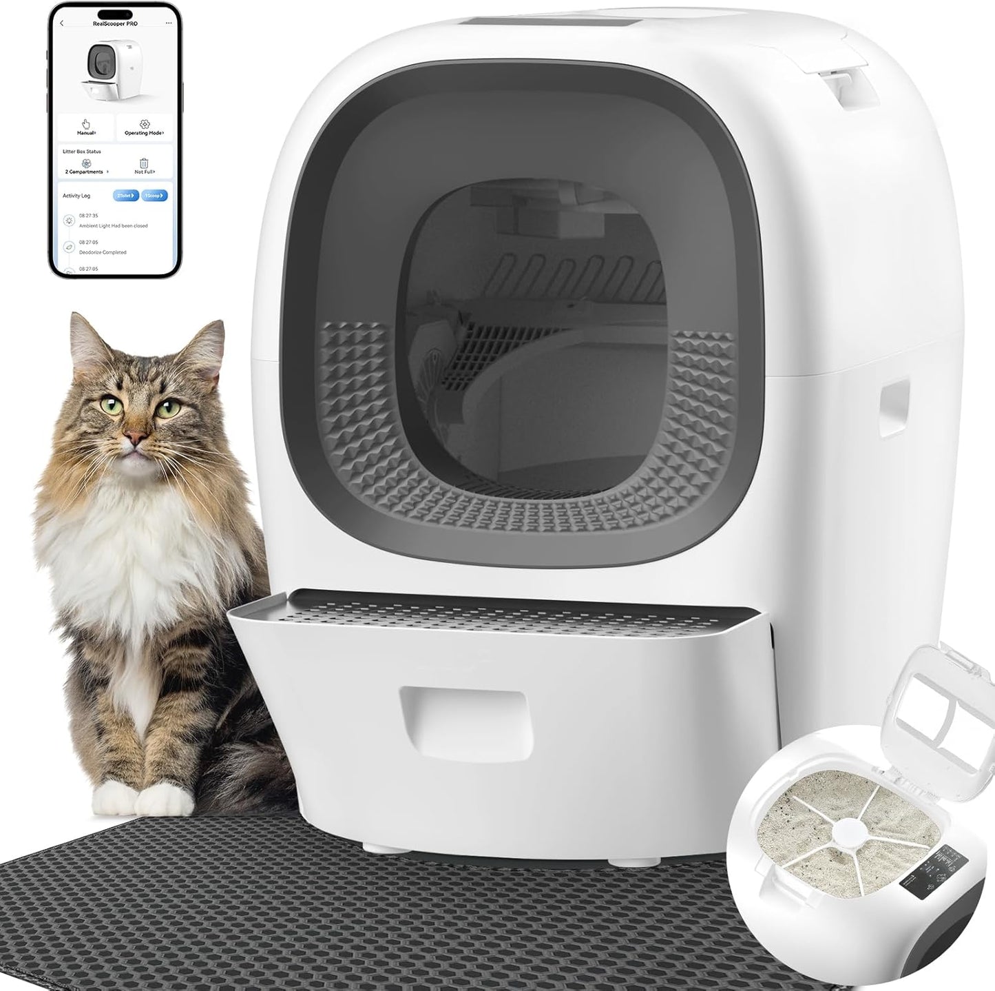 Self Cleaning Litter Box Auto Refill, Automatic Robot Litter Box for Multiple Cats, Ultra-Safe Scooping/Odor Control System/6 x Safety Sensor/5G App, Anti-Leakage 80L Kitty Box Waste Disposal