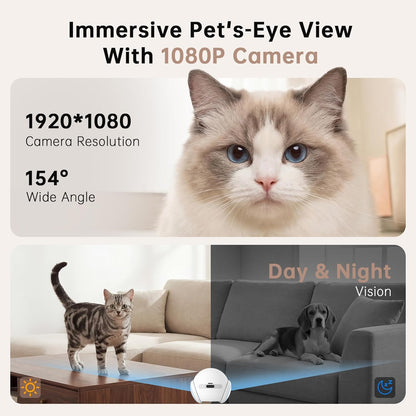 2026 Upgraded Pet Camera Movable 1080P, 2-Way Audio Cat/Dog Camera Robot, Night Vision, Battery-Operated, Auto-Recharge Smart Cam with App Control, Motion Detection, Support Cloud & SD Card Storage