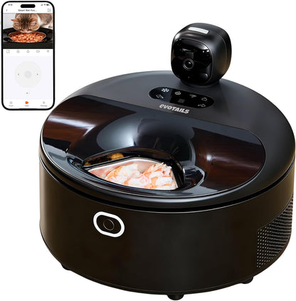 Wet Food Automatic Cat Feeder with Camera, Semiconductor Cooling & Heating with Stainless Steel Bowl, APP Control with Camera & Meal Call, 5 Fresh Meals Pet Food Dispenser (Black)