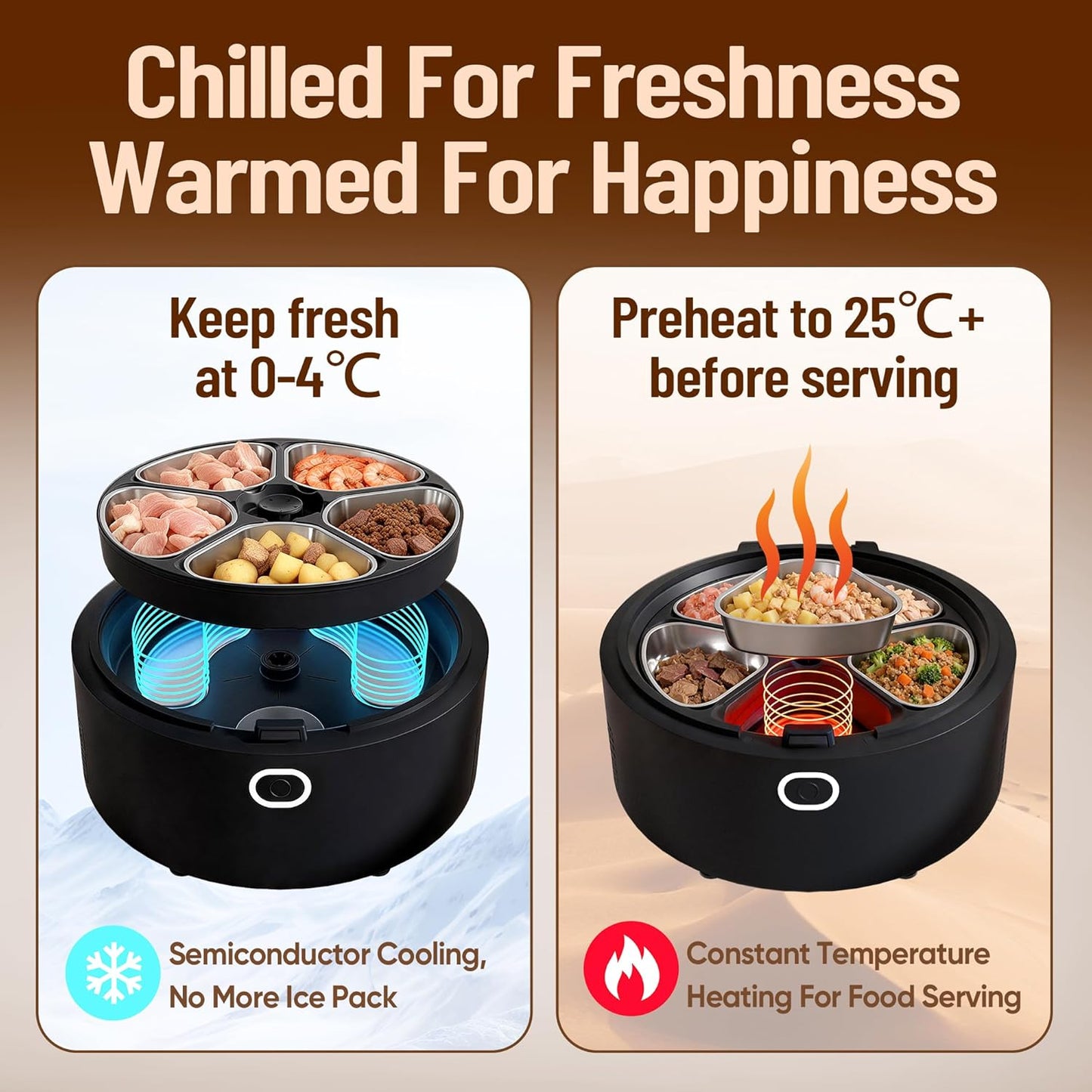 Wet Food Automatic Cat Feeder with Camera, Semiconductor Cooling & Heating with Stainless Steel Bowl, APP Control with Camera & Meal Call, 5 Fresh Meals Pet Food Dispenser (Black)