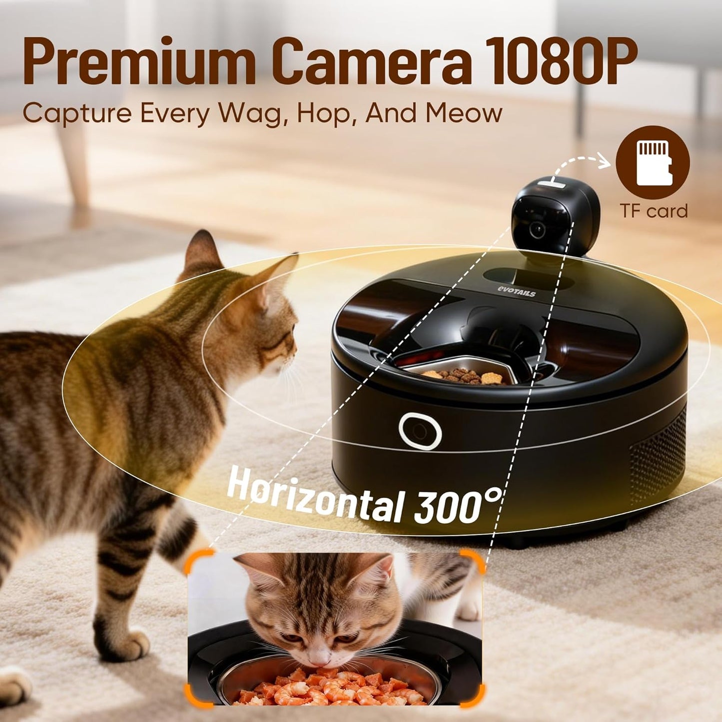 Wet Food Automatic Cat Feeder with Camera, Semiconductor Cooling & Heating with Stainless Steel Bowl, APP Control with Camera & Meal Call, 5 Fresh Meals Pet Food Dispenser (Black)